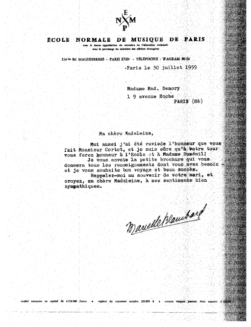 Cortot letter